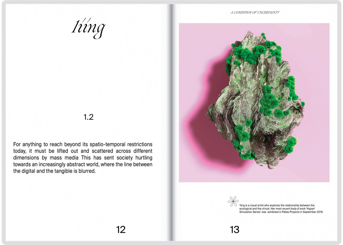 an open book with an image of a green rock
