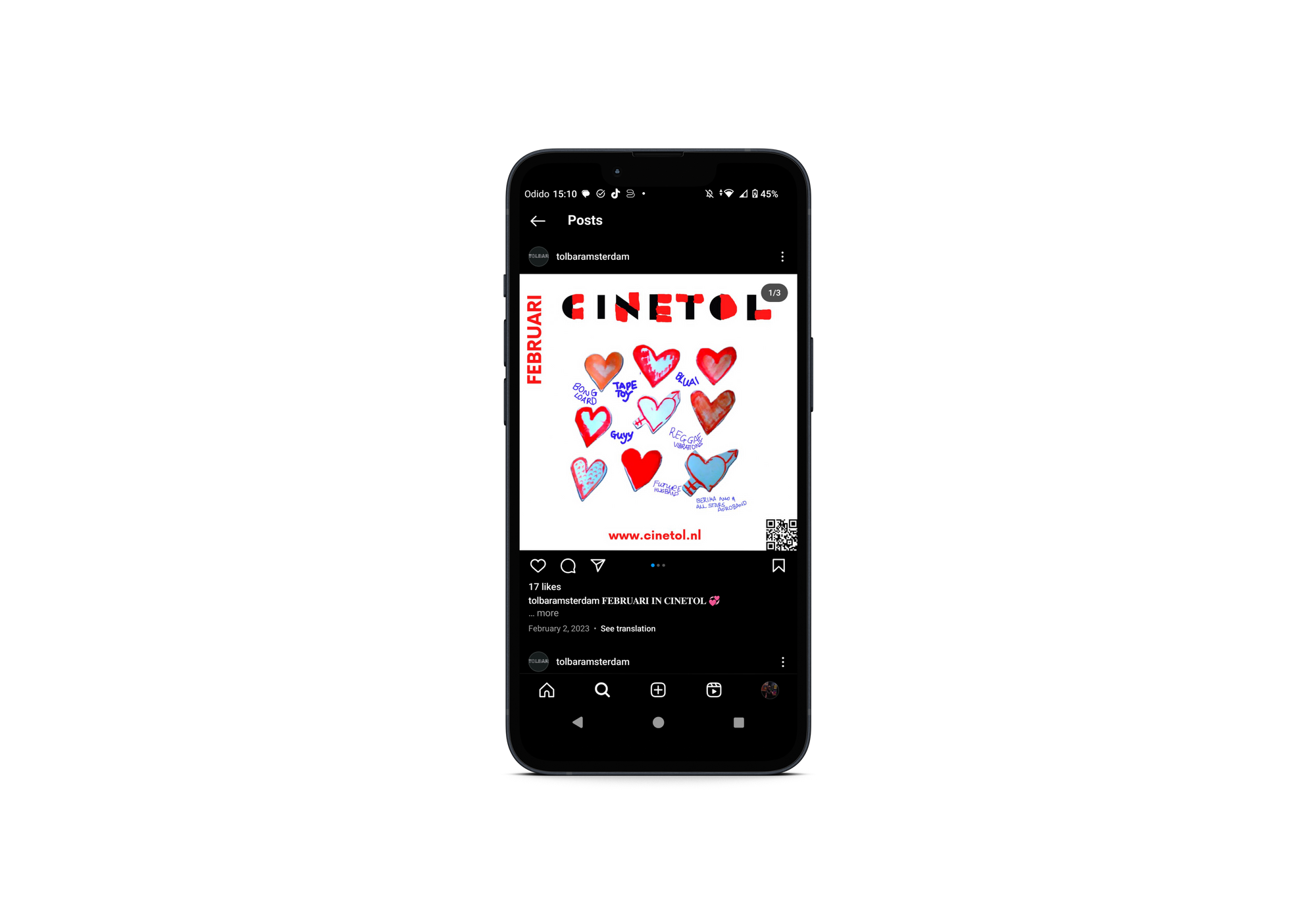 a cell phone displaying an image of hearts on a black background